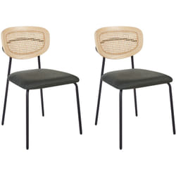 Beliani - Set di 2 Sedie da pranzo moderne Sgabelli con schienale in rattan a treccia viennese Seduta in poliestere senza braccioli Gambe nere Verde
