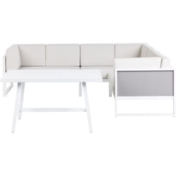 Set da salotto da giardino con tavolino bianco in alluminio bianco sporco con cuscini e tavolino Castella/Fratte
