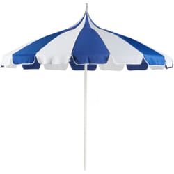 Elegante ombrellone da giardino ⌀ 245 cm palo in alluminio bianco tessuto poliestere blu e bianco Minoa
