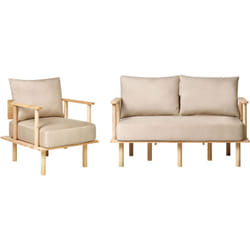 Beliani - Set da soggiorno divano 2 posti poltrona con schienale in tessuto e gambe in legno beige Asker