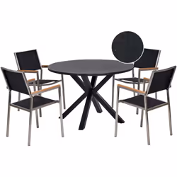 Elegante set da pranzo da giardino. Questo elegante set da pranzo da giardino comprende uno spazioso tavolo rotondo e quattro ...