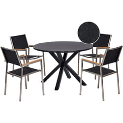 Set da pranzo da giardino a 4 posti Mobili da esterno Tavolo in alluminio Piano in vetro Sedie in rattan PE Telaio in acciaio inox nero