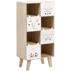 Libreria a 4 piani con cassetti a tema animali in legno chiaro e bianco Tupelo