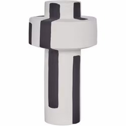 Vaso decorativo moderno. Questo moderno vaso rotondo, realizzato in resistente gres, presenta un elegante motivo in bianco e  ...