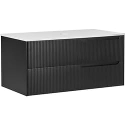Beliani - Mobiletto da bagno a parete con frontale scanalato 2 cassetti nero 100 x 52 cm Quintela