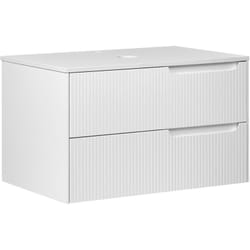 Mobiletto da bagno a parete con frontale scanalato 2 cassetti bianco 80 x 52 cm Quintela