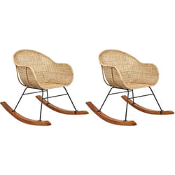 Boho Lounge Set di 2 sedie a dondolo in rattan a media resistenza alle intemperie per interni e per esterni, naturale Lavinio