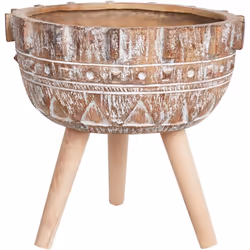 Vaso da fiori con supporto in legno. Eleva il tuo arredamento con questo vaso per fiori dipinto a mano, caratterizzato da un ...