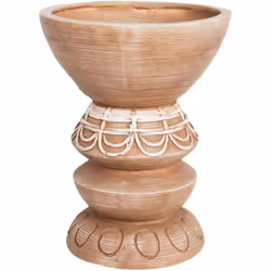 Vaso di fiori di ispirazione bohémien. Questo vaso per fiori dipinto a mano, dalla forma unica e caratterizzato da motivi int ...