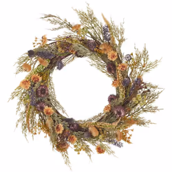 Corona di fiori artificiali. Questa bellissima ghirlanda di fiori secchi aggiunge un tocco rustico ma elegante all'arredament ...