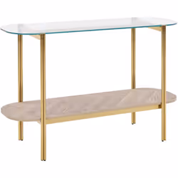 Tavolo decorativo. Questa elegante consolle ovale presenta un piano in vetro temperato posizionato su un elegante telaio in m ...