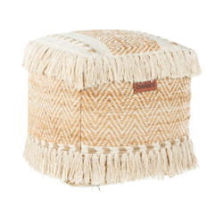 Pouf in iuta e cotone con nappe Ottomana quadrata Poggiapiedi eps Balls Riempimento Soggiorno Beige Alupola