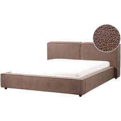 Letto matrimoniale in bouclé marrone con struttura a doghe 160 x 200 cm Lenzuola
