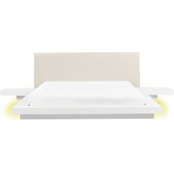 Letto matrimoniale basso giapponese con LED e comodini testata in ecopelle bianca 160 x 200 cm Zen