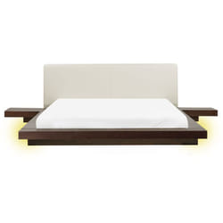 Letto matrimoniale giapponese in legno marrone scuro con led 160 x 200 cm Zen