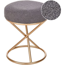 Pouf occasionale imbottito in boucle moderno Glam Gambe dorate in metallo Grigio Presho