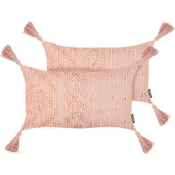 Beliani - Set di 2 cuscini decorativi rettangolari con frange 30 x 50 cm rosa pesca Valvaria