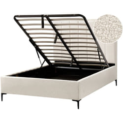 Letto Matrimoniale con Contenitore in tessuto bouclè bianco sporco 140 x 200 cm Sezanne