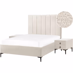 Letto contenitore e 2 comodini imbottiti in Boucle. Questo splendido set di arredi da camera, composto da un elegante letto e ...