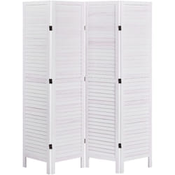 Parete divisoria pieghevole a 4 pannelli in legno bianco sporco Avenes