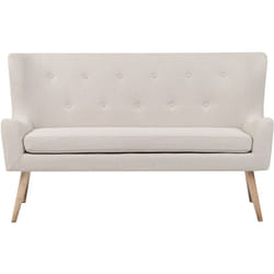 Divano da cucina a 2 posti in tessuto con schienale beige chiaro in poliestere con gambe in legno chiaro Panchina Skibby