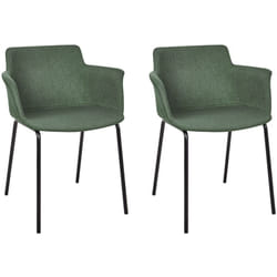 Set di 2 sedie da pranzo con rivestimento in poliestere verde e gambe in metallo nere Belfield