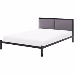 Letto industriale con testiera in tessuto. Questo letto con rete a doghe dal design minimalista è la scelta ideale per camere ...