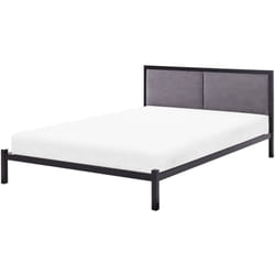 Letto matrimoniale Nero Metallo Grigio Tessuto Testiera 140 x 200 cm Clamart