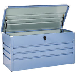 Beliani - Cassapanca da esterno in acciaio zincato blu 132 x 62 cm Cebrosa