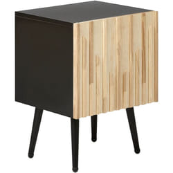 Comodino moderno in legno chiaro con struttura in MDF Anta in legno massiccio Gambe in ferro Dalcross