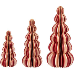 Beliani - Set di 3 statuette a forma di Alberi di Natale in carta a nido d'ape beige e rosso Dhaulagiri