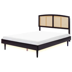 Letto matrimoniale con testata con base a doghe in legno di gomma nero 160 x 200 cm con Led Varzy