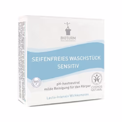 La saponetta Sensitive senza sapone con burro di karité biologico è particolarmente adatta per le pelli sensibili.
