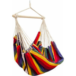 Amanka Amaca per sedersi 2 persone 150kg sedile sospeso a 2 posti poltrona di cotone 185x130cm incl perno girevole 360° Righe Arcobaleno Scuro