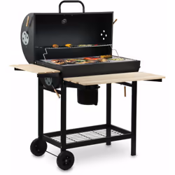 Carrello barbecue a carbonella BBQ-Toro | Affumicatore mobile premium, griglia per barbecue con coperchio, scaldavivande, rip ...