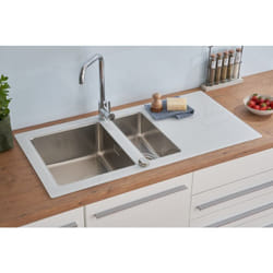 Lavello da cucina lavello da incasso in vetro lavello in acciaio inox 100 x 50 bianco Respekta New York