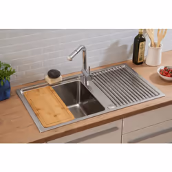 rispetto® Lavello in acciaio inox Chicago: Lavello con 1 vasca e gocciolatoio installazione reversibile / reversibile 2 fori  ...