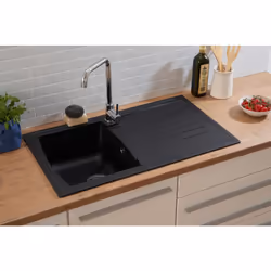 rispetto® Lavello in Mineralite Boston: Lavello con 1 vasca e gocciolatoio Colore: nero installazione reversibile / reversibi ...