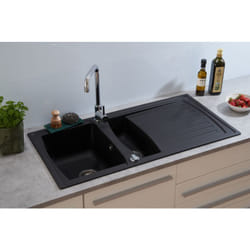 Lavello da cucina lavello da incasso granito Mineralite 100 x 50 nero Respecta Boston