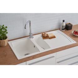Lavello cucina lavello da incasso Granito Mineralite 100 x 50 Bianco Respecta Boston