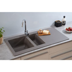 Lavello da incasso lavello da cucina in granito Mineralite 100 x 50 grigio Respekta Denver