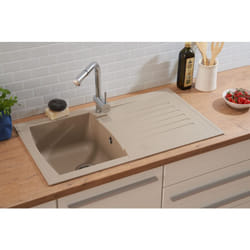 Lavello da cucina lavello da incasso granito Mineralite 86 x 50 beige Respecta Boston
