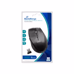 MediaRange MROS207, Mano destra, Ottico, RF Wireless, 1600 DPI, Nero, Carbonio