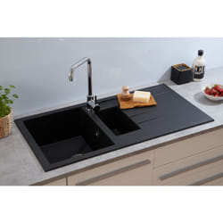 Lavello da cucina Lavello da incasso Granito Mineralite 100x50 Nero Respekta Houston
