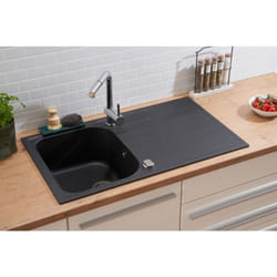 Lavello da cucina lavello da incasso lavello in granito 86 x 50 nero Respekta Orlando