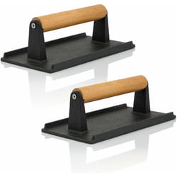 Set di 2 pesi per carne in ghisa 1 kg Peso per griglia con impugnatura in legno - Bbq-toro