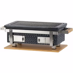 BBQ-Toro Grill da tavolo a carbonella in ceramica con base in legno | Grigio | Grill Hibachi da esterno per il campeggio Un b ...