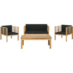 Set da Giardino Divani Legno di Acacia Cuscini Neri 4 Posti e Tavolino Pacific