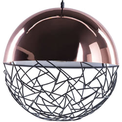 Lampadario con Paralume Metallo Ramato Forma Sferica Stile Minimalista