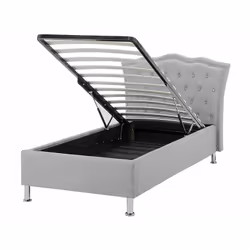 Elegante letto imbottito in lino grigio con contenitore - METZ. Rendi la stanza da letto ancora più comoda con questo letto d ...